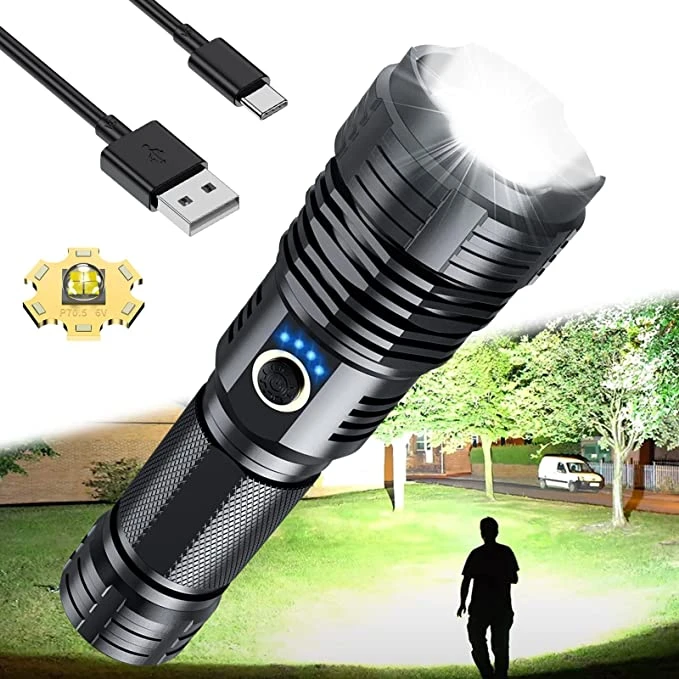 Rechargeable Zoom LED Flashlight USB Torch Light