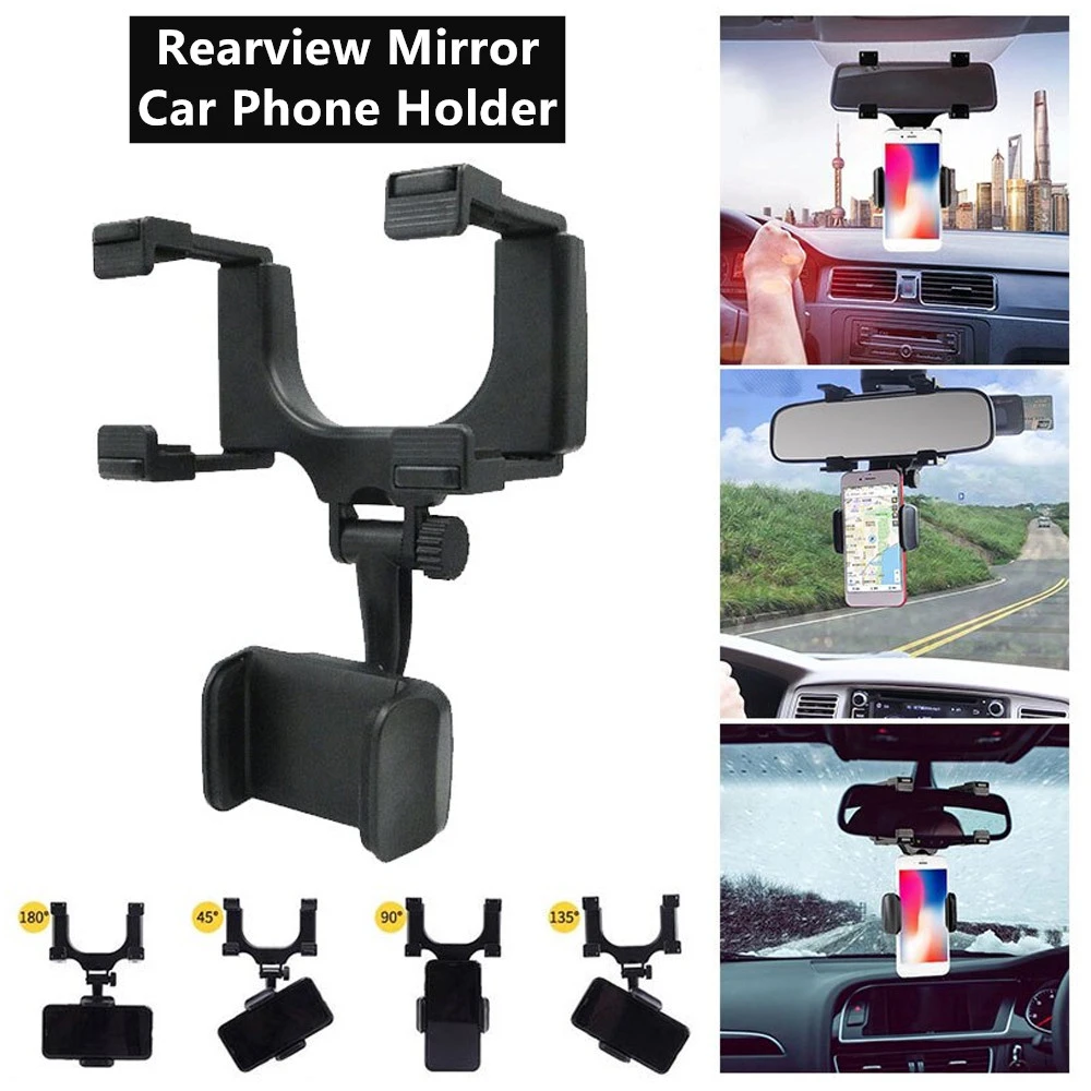 360 Degree Rearview Mirror Car Phone Holder