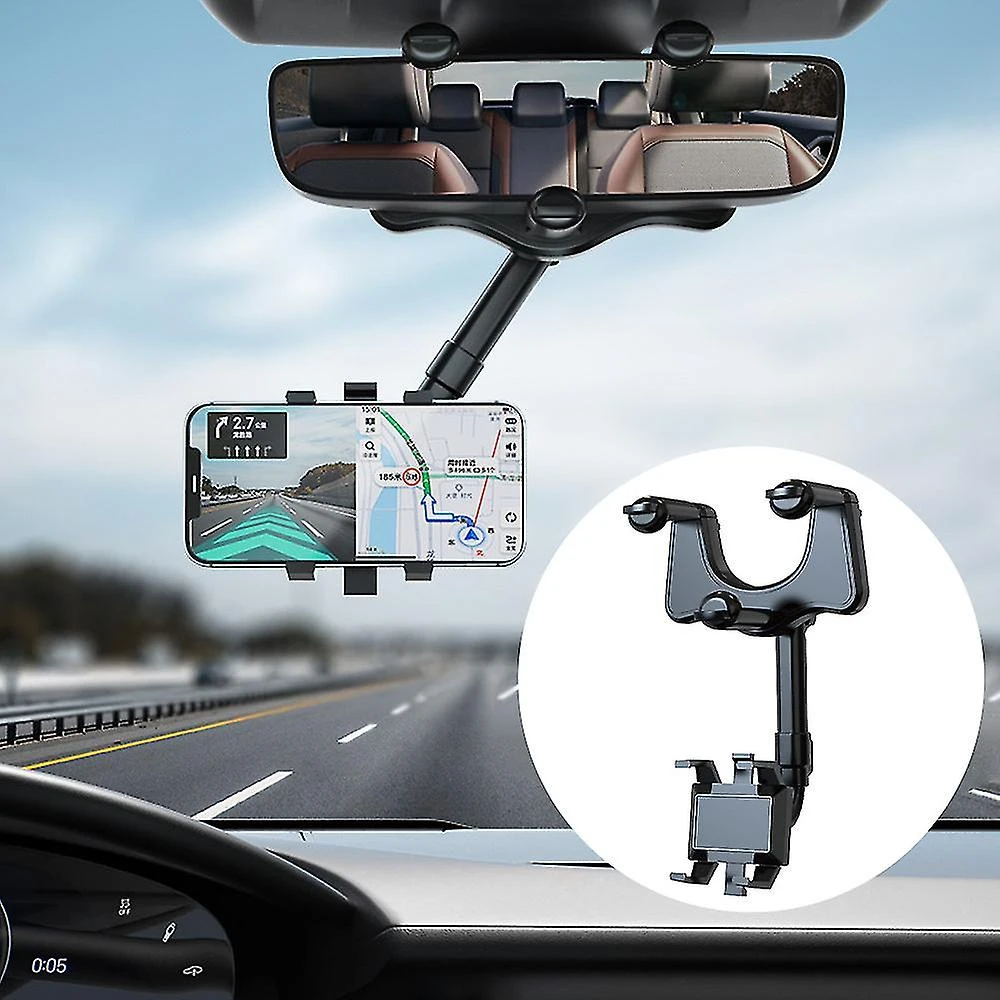 360 Degree Rearview Mirror Car Phone Holder